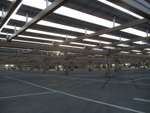 Commercial solar carport structure at Bakersfield College