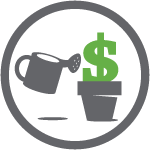 watering money icon with green dollar sign