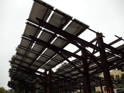 Patagonia Solar Carport Structure panels under view