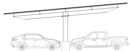 double solar carport blueprint with parked cars
