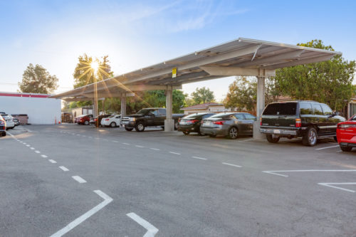 galvanized structure single cantilever commercial solar canopy filled with cars