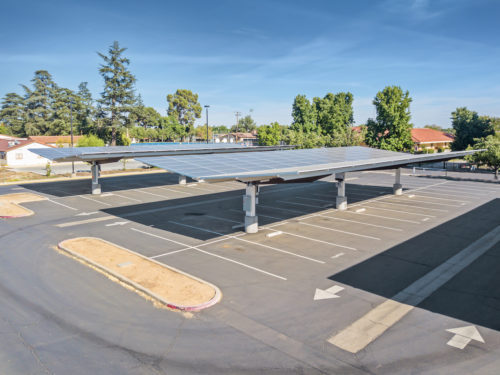 inverted cantilever commercial solar carport San Joaquin High School
