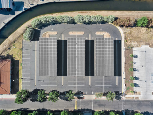 inverted cantilever commercial solar carport project aerial view